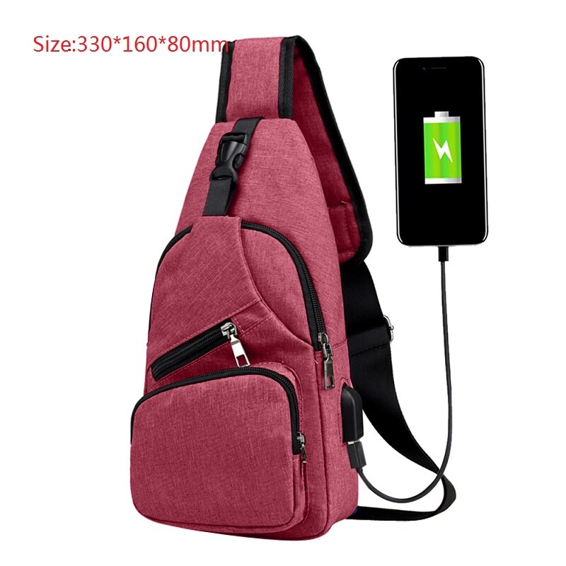 Male Leisure Sling Chest Pack Crossbody Bags for Men Messenger Canvas USB Charging Leather Men's Bags Handbag Shoulder Bags: red