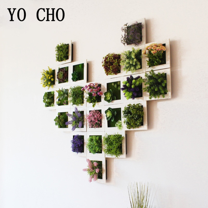 Marco para planta suculenta de flores artificiales de YO CHO, marco de arte de pared inofensivo extraíble 3D para sala de estar, de boda, decoración de plantas para el hogar
