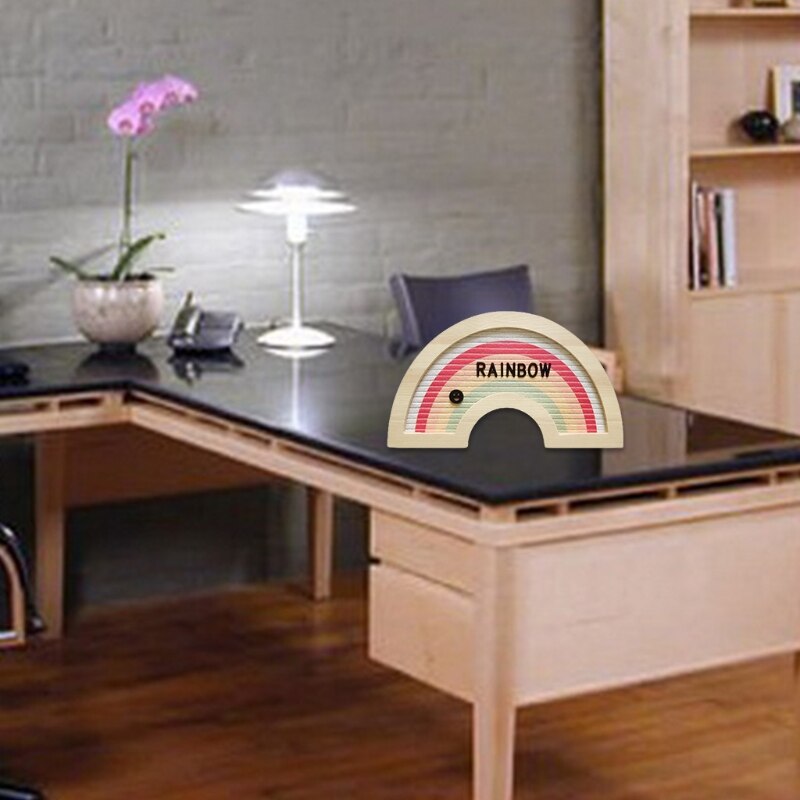 Rustic Wood Frame Rainbow Felt Letter Board with Changeable Letters Sign Message Board 87HA