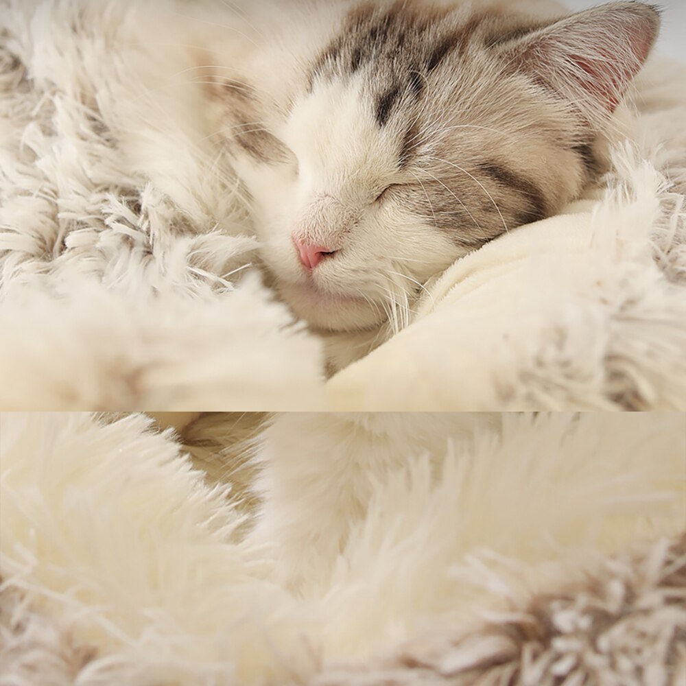 Fluffy Cat Bed House Plush Round Cat Bed Cat Warm House Soft Long Plush Puppy Cat Cushion Mat Sleeping Bed Cat Supplies