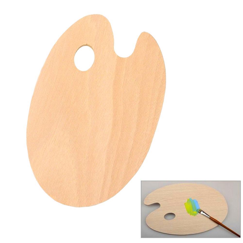 Wood Painting Palette Smooth Tray Palette Art Supplies Oval Flat Thumb Oil Hole Artist Watercolor Paint palette With Acryli W2U9