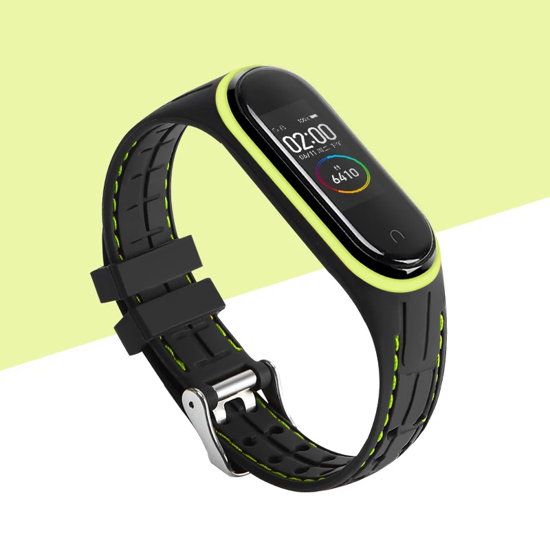 Strap For Mi band 7 6 5 Bracelet Sport belt Silicone watchband replacement Smartwatch bracelet for Xiaomi mi band 3 4 5 6 strap: Black Green / 14mm