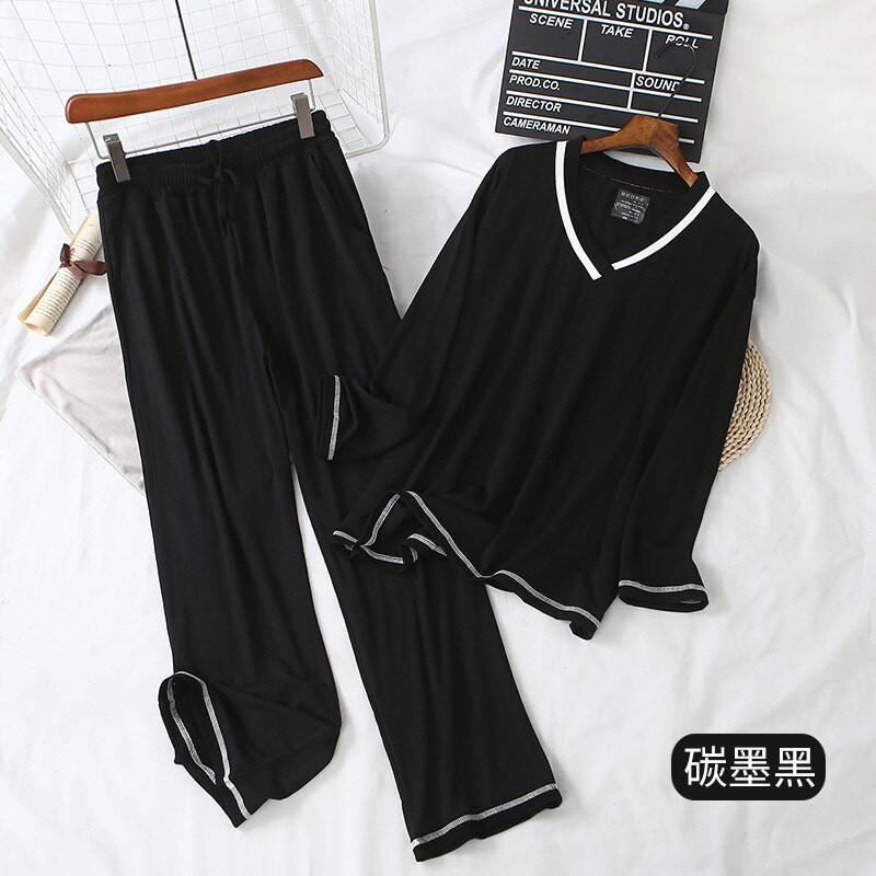 Dames katoenen lange mouwen homewear zomer herfst pyjama set dames homewear dames katoenen pyjama zomer homewear pak homewear: Zwart