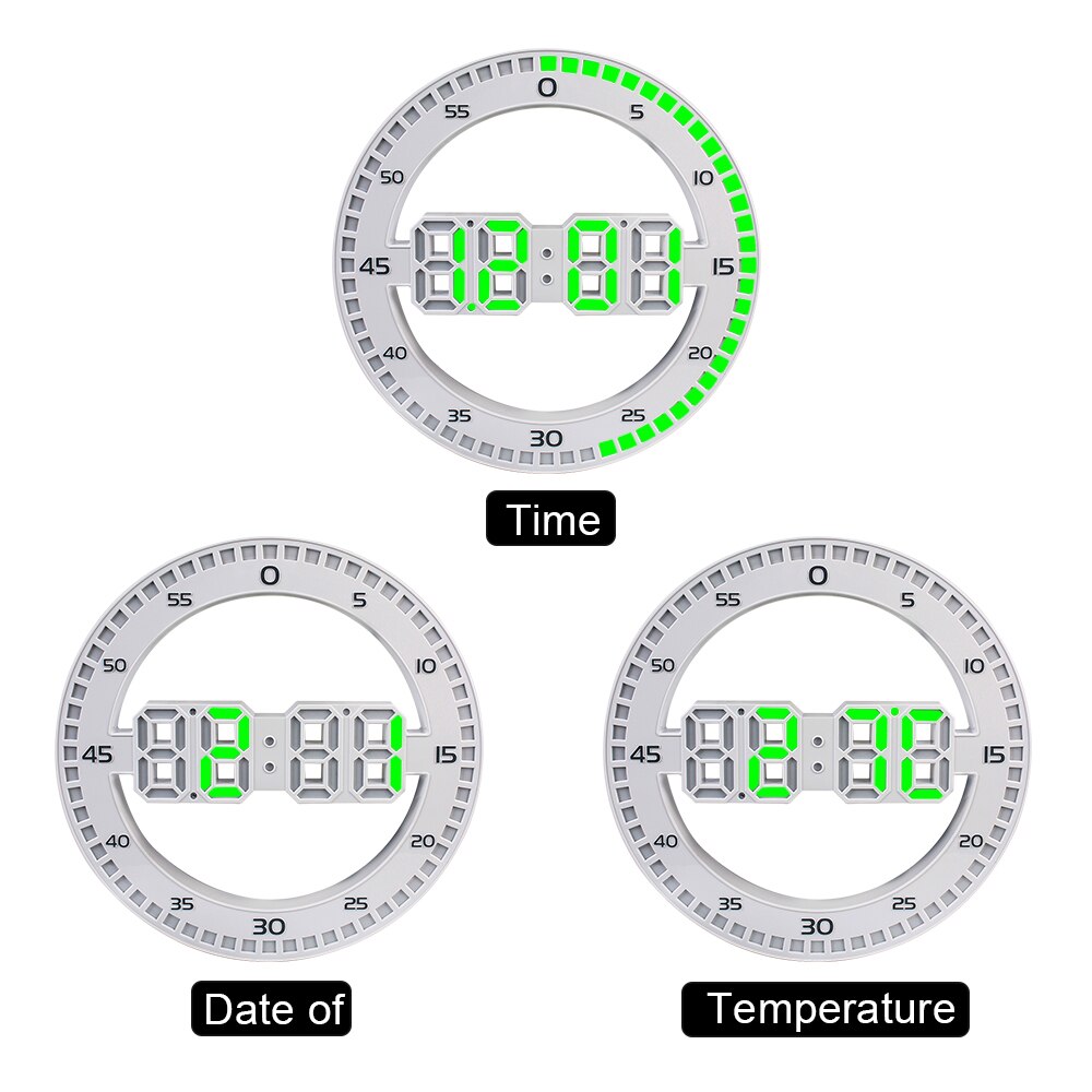 Led Wandklok Temperatuur Thermometer Voor Woonkamer Home Decoratie 3D Digitale Circulaire Lichtgevende Stil Alarm Met Kalender