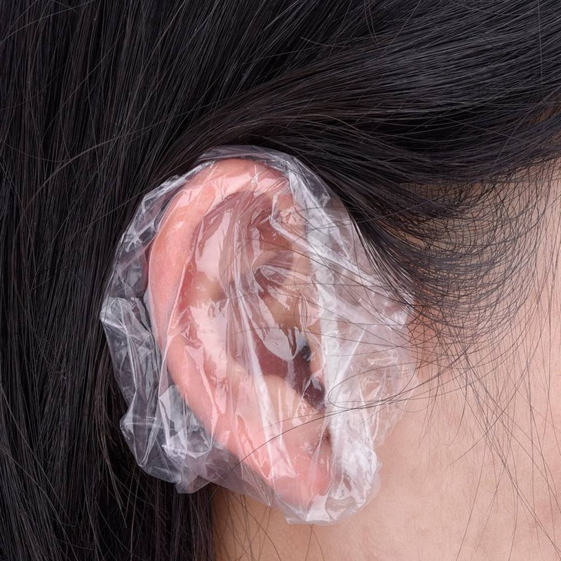 100 stk engangshøreværn ørekappe bad bruser plastik ørebeskytter salon hårfarvning ørehætte beskyttelsesskærm