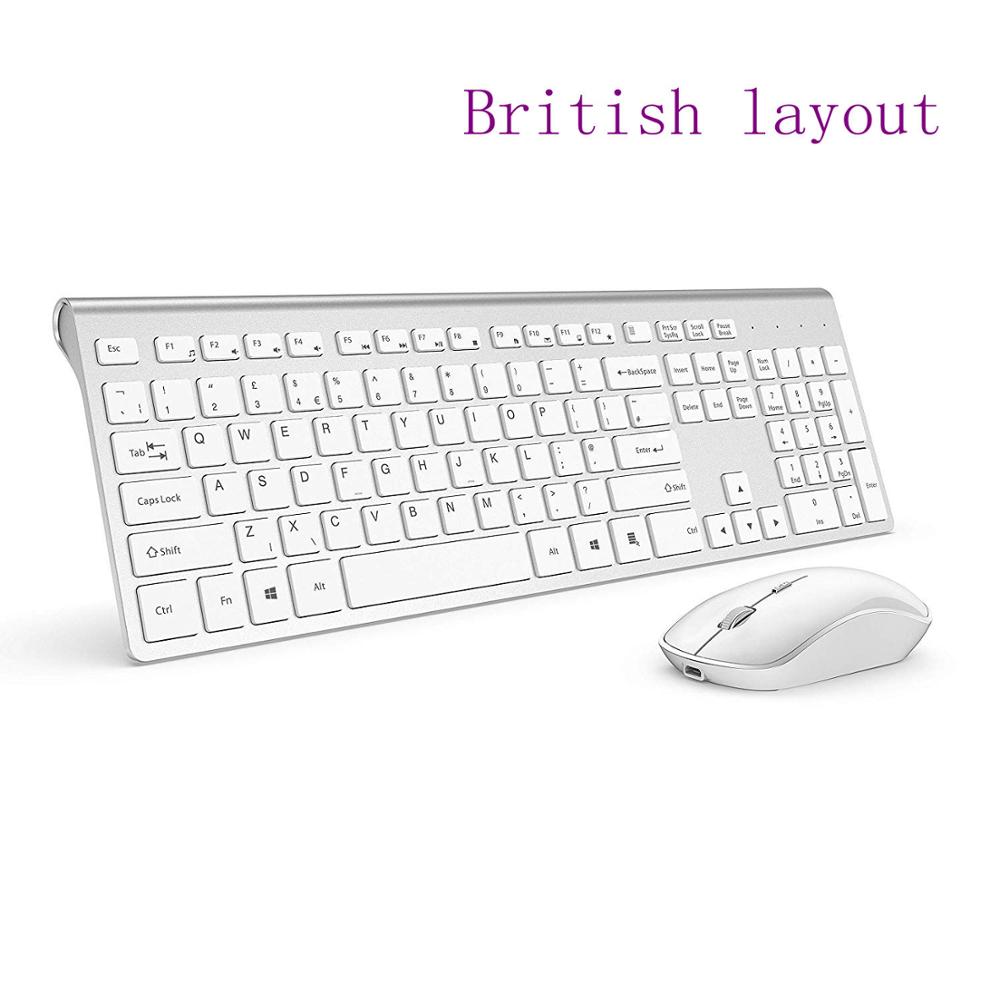 Bezprzewodowa klawiatura i mysz połączenie, 2.4 Gigahertz stabilne połączenie akumulator, UK/francja/niemcy/hiszpania/US układ: UK-Silver white