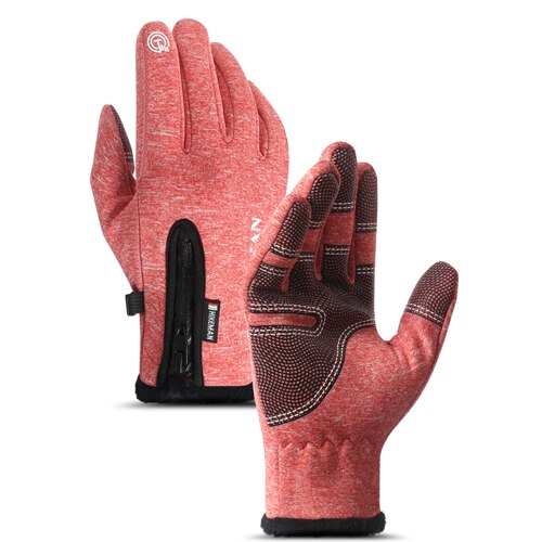 xiaomi Winter warm gloves Silicone touch screen zipper plus velvet outdoor sports riding ski windproof waterproof men women: red S