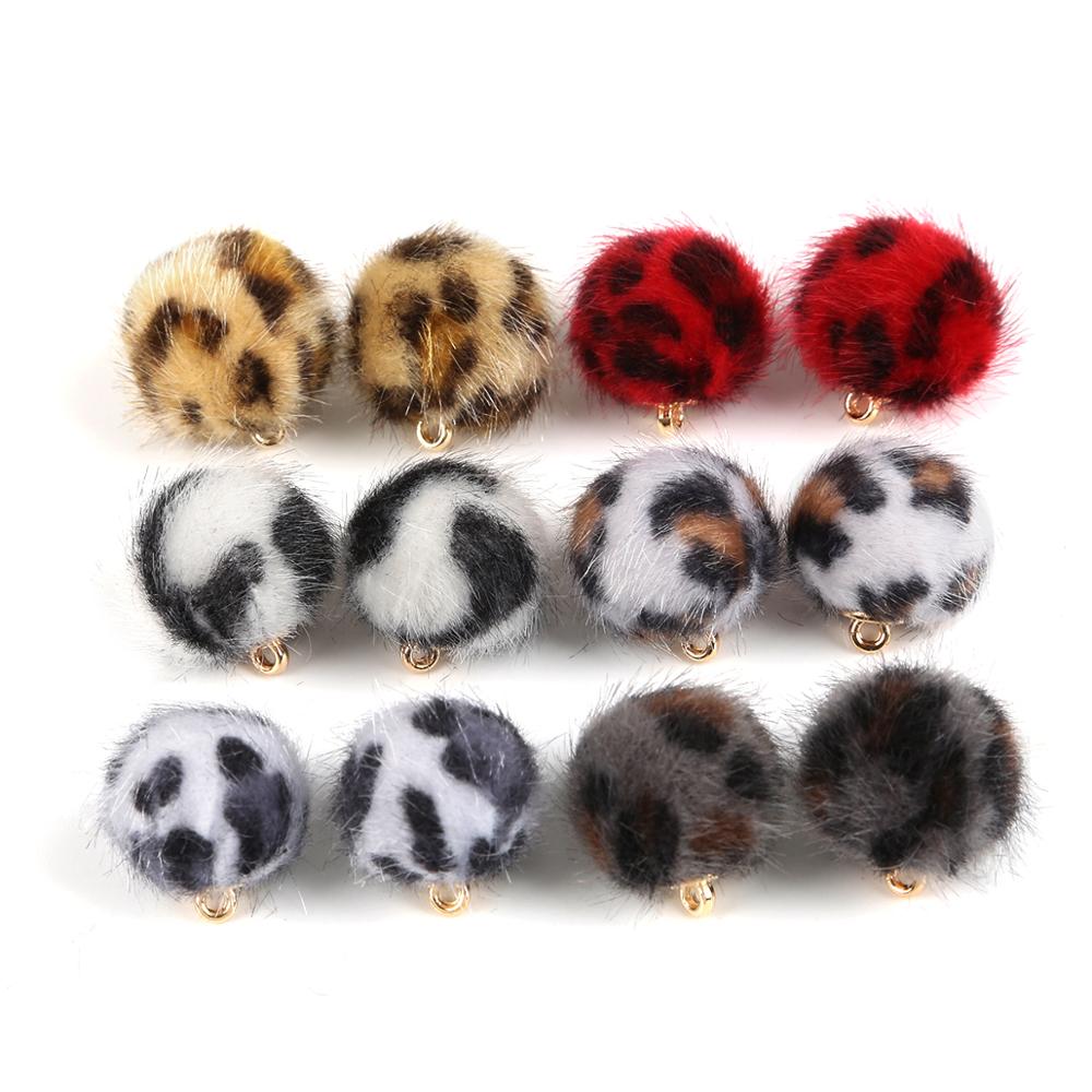 Colorful 15mm Diameter Leopard Pattern Hair Ball Pendant Leopard Print Button Fur Covered Beads Color Cloth Ball