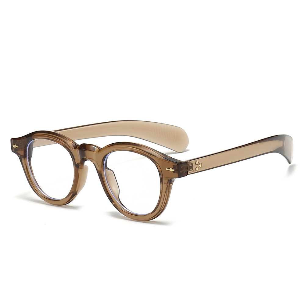 JNPCXI Anti-Blu-Ray Runde Frauen Gläser Rahmen Retro Sonnenbrille Nieten Dekoration Optische Männer Orange Brillen Rahmen