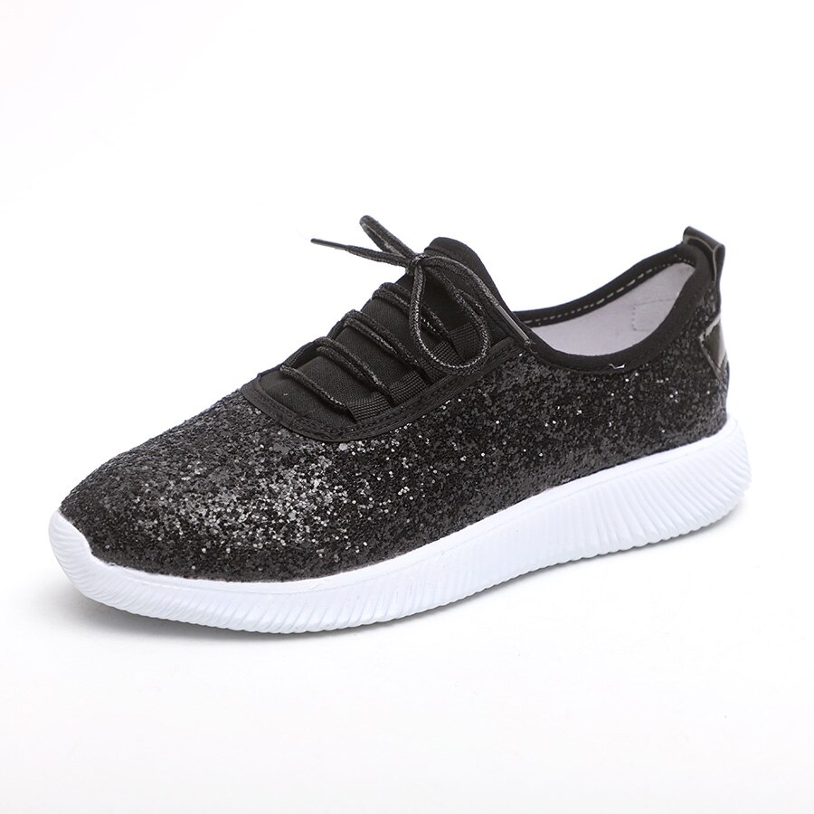 Mode Goud Zilver Schoenen Vrouwen Glitter Sneakers Zomer Bling Wit Sneakers Lace-up Sparkly Schoenen Voor Vrouwen Casual Schoenen d30: Black / 8.5