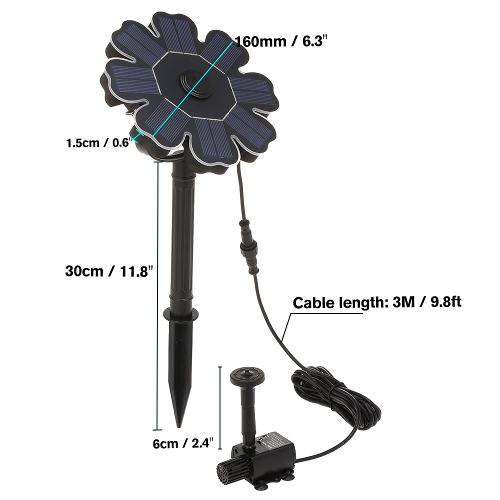1.6W Solar Water Pump Solar Powered Fountain Pump for Bird Bath Flower Shaped Solar Panel with Stake Solar Powered