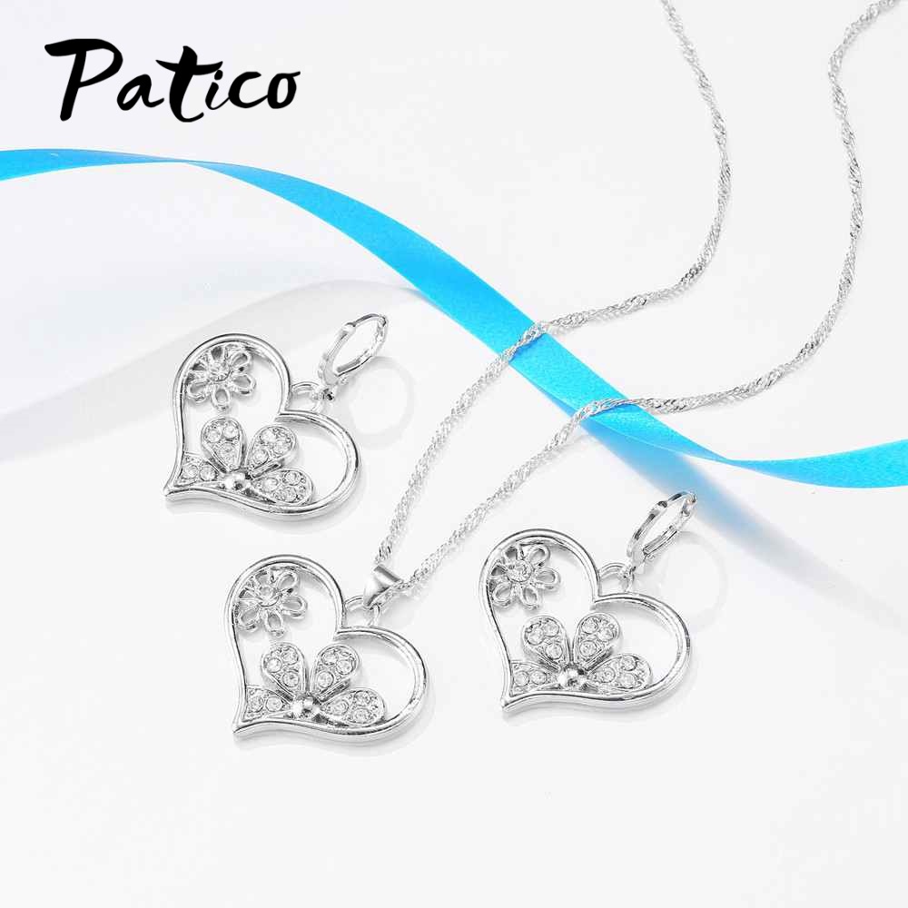 925 Sterling Zilver Oostenrijkse Crystal Sieraden Sets Zoete Hart Hanger Ketting Huggie Oorbellen Voor Vrouwen Wedding Party