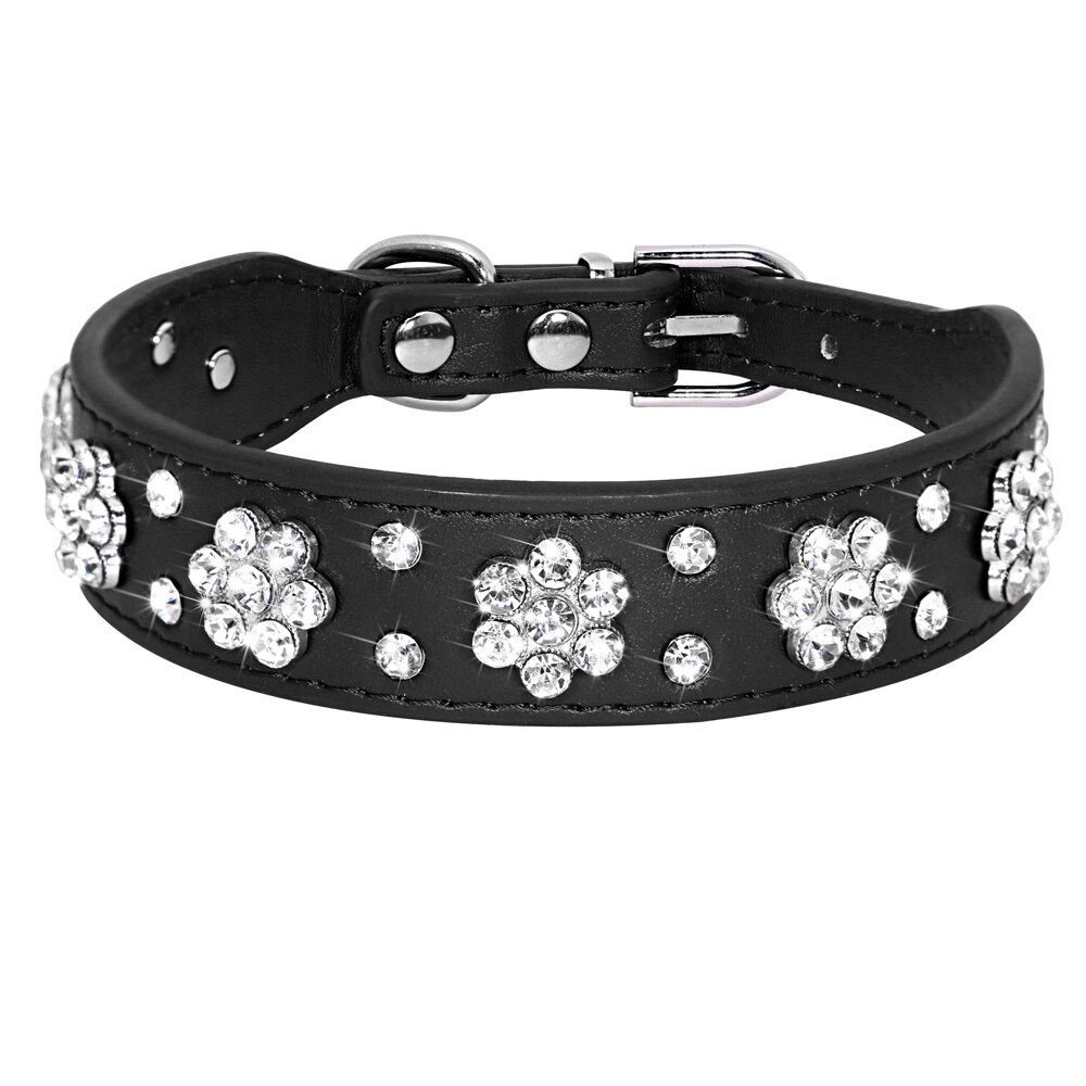 Rhinestone Dog Collar Leather Dog Collars With Bling Crystal Puppy Pet Collars Adjustable For Small Medium Dogs Chihuahua Beagle: black / S