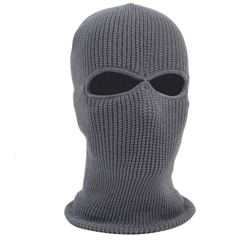 Unisex 2-Gat Gebreide Ski Masker Balaclava Hoed Winter Effen Kleur Full Face Cover Halsbeenkap Outdoor Winddicht Beanie cap: Gray