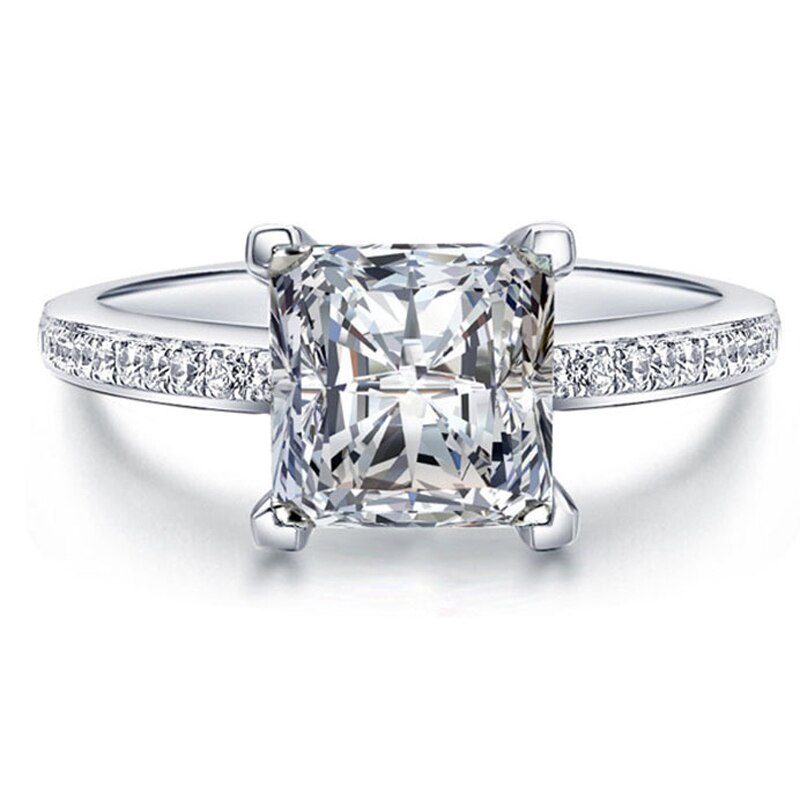 MOONROCY Zilver Kleur CZ Wedding Ring Zirconia Crystal Ringen voor Vrouwen Meisjes Vierkante Sieraden
