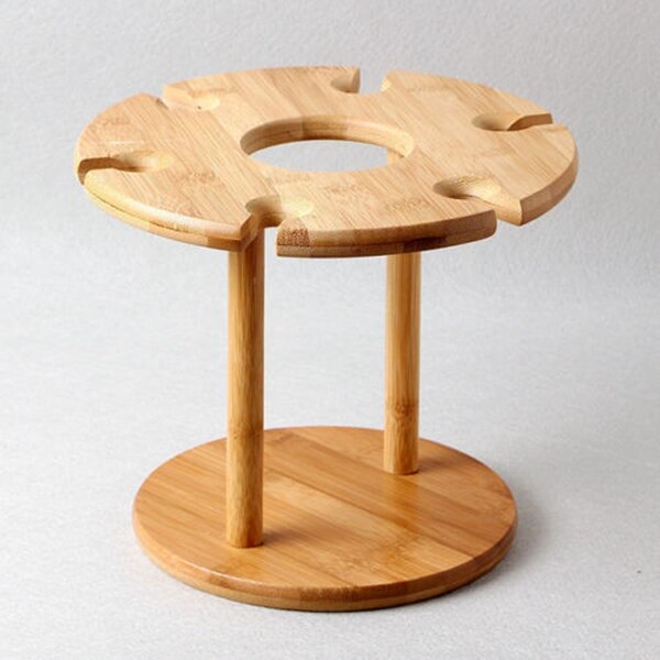 BMBY-Wine Glass Holder Bamboo Tabletop Wine Glass Drying Racks Camping for 6 Glass and 1 Wine Bottle