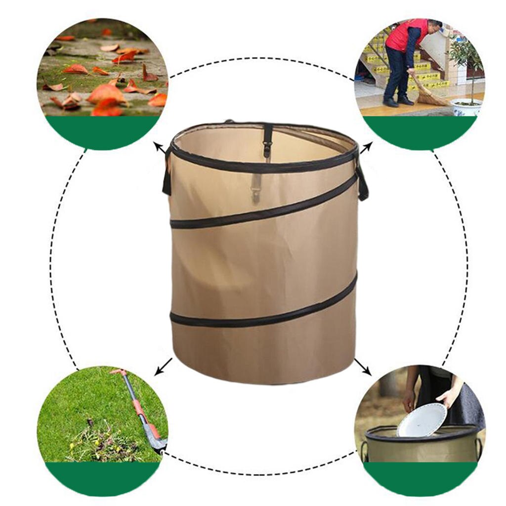 Folding Garden Waste Bag &amp; 2 Handles Home Waterproof Release Buckle Oxford Cloth Garden Supplies Garbage Storage Trash Bag: Khaki 24 Gal 90L 