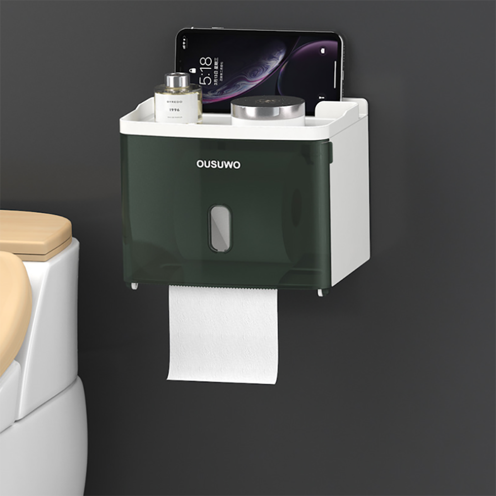 Bathroom roll holder wall-mounted toilet paper holder plastic dispenser multifunctional tissue box: Fashion green