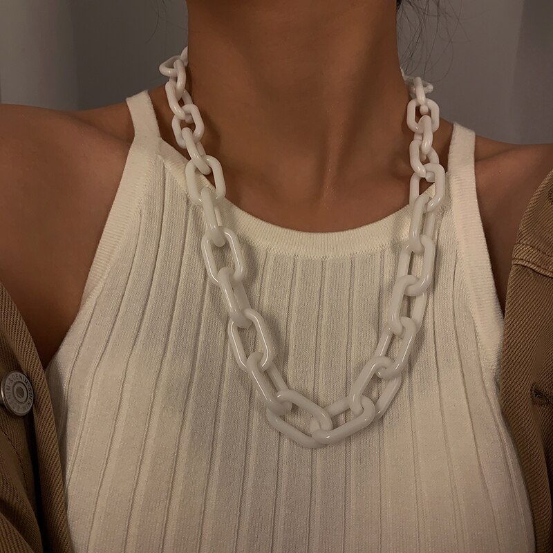 Punk Hip Hop Fashion Acrylic Link Chain Necklace Rock Gothic Chunky Plastic Choker Collar Necklace for Women Bijoux Accessories: white