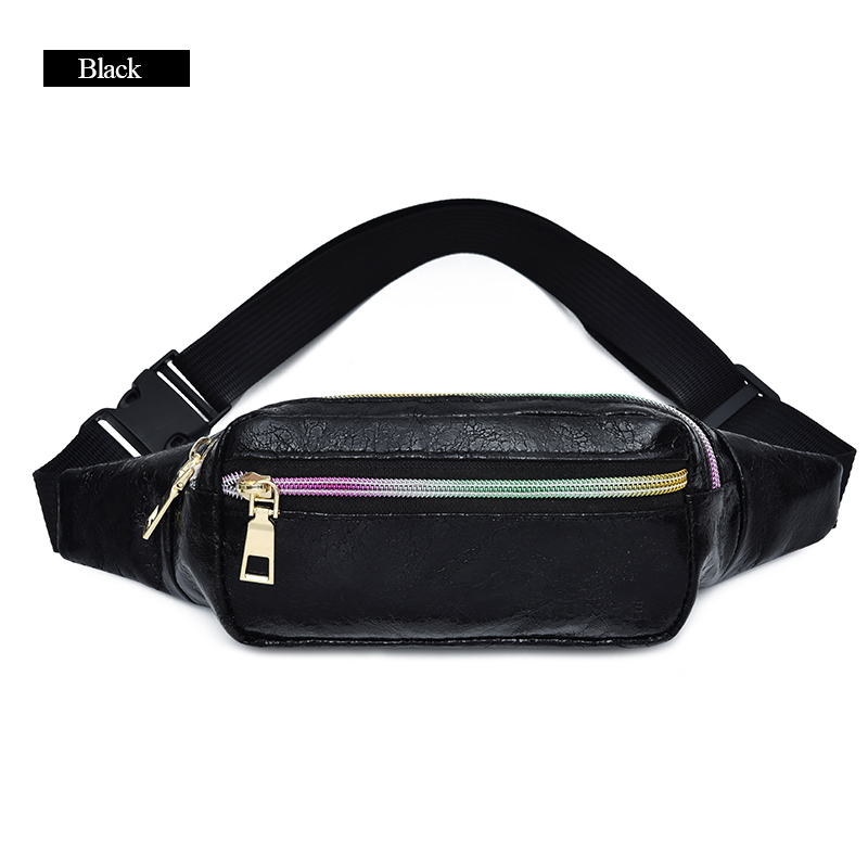 AIREEBAY Style Vintage femmes sac banane holographique PU cuir taille ceinture sacs Messenger sac à bandoulière sac de poitrine pour voyager: 4187black