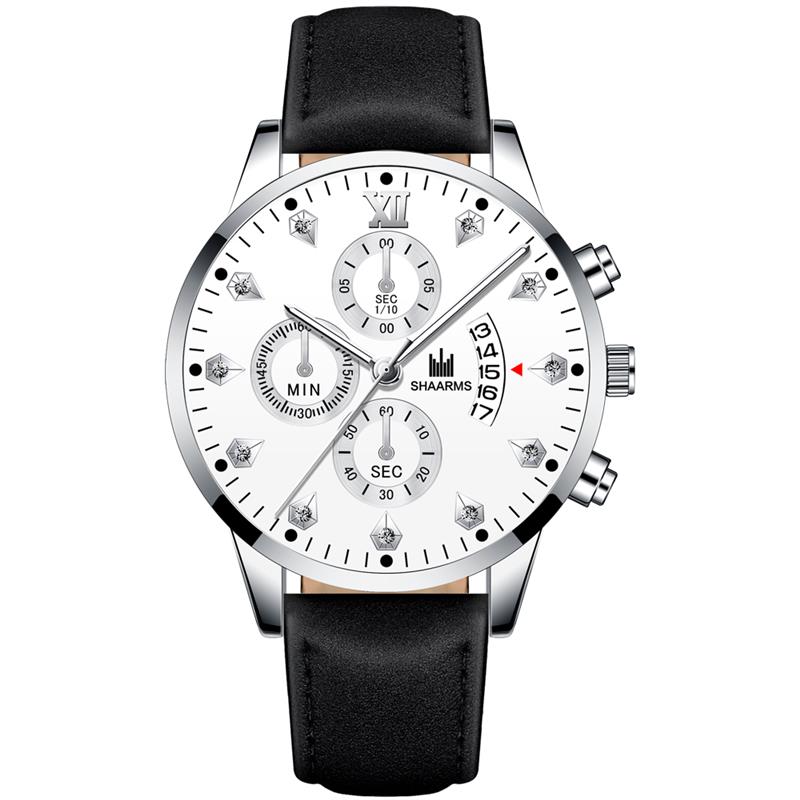 SHAARMS hommes montre bracelet en cuir Quartz montre-bracelet Date horloge Sport montres Relogio Masculino: R