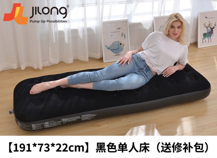 Flocking Comfortable Inflatable Air Bed PVC Portable Air Mattress Eco-friendly Outdoor Camping: Black 191x73x22CM