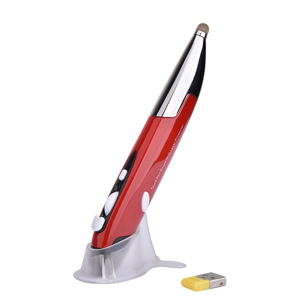 PR-06 3 in 1 Stylus Pen RF 2.4GHz Wireless Mouse Pen Presenter PPT Clicker Vertical Pen Shape Computer Stylus Battery Mouse: Red