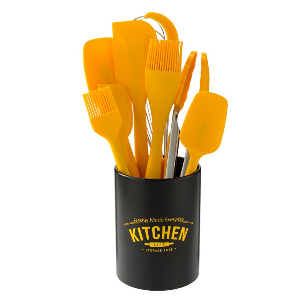 Herramientas para hornear juego de utensilios de cocina de silicona, pinzas cepillo raspador batidor de huevos accesorios de cocina antiadherentes, herramientas de cocina amarillo