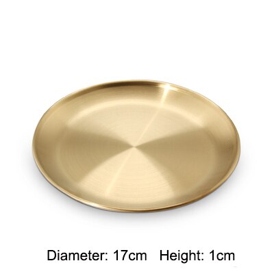 Golden Stainless Steel Round Plate Cake Dessert Flat Plate Thickened Stainless Steel Plate: 17cm