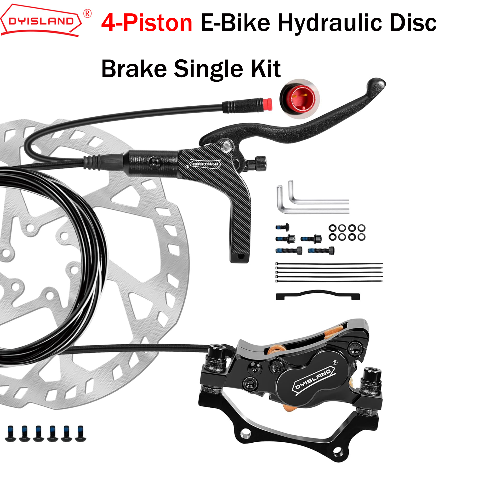 DYISLAND 4-Kolben-E-Bike, hydraulische Scheibenbremse, rechts hinten, Einzelsatz oder links vorne, Einzelsatz mit 180 mm 2,3 mm Rotor