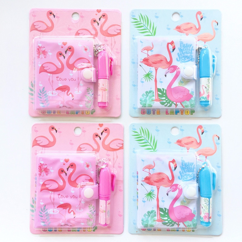 2 Stks/set Kawaii Roze En Paarse Eenhoorn Flamingo Draagbare Cartoon Notebook + Balpen Set School Office Supply Kids