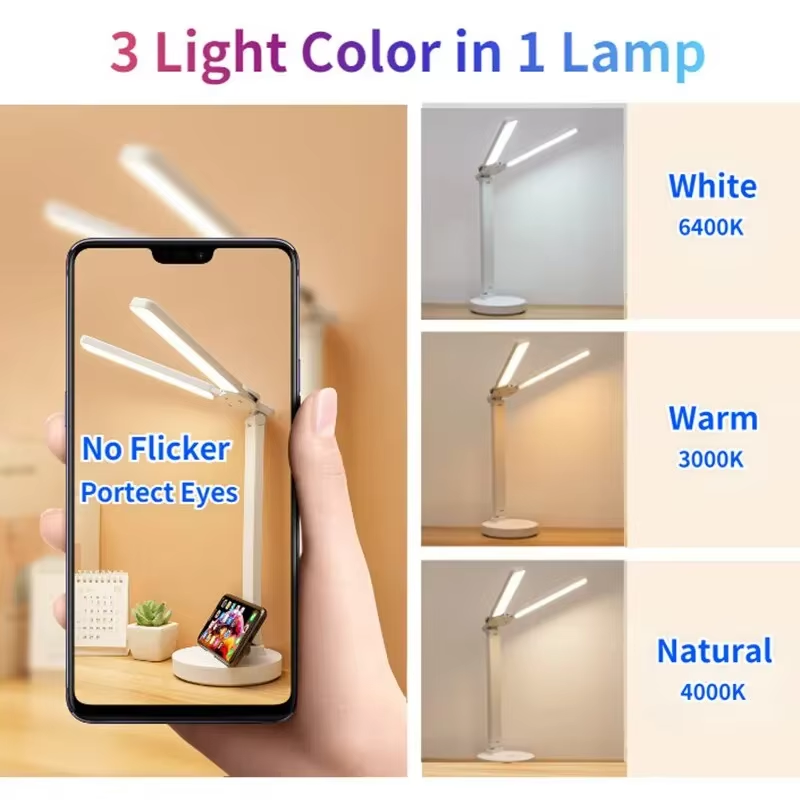 Øjenbeskyttelse usb led 180 ° genopladelig ur dæmpbar bordlampe roterende foldbar skrivebordslæselampe