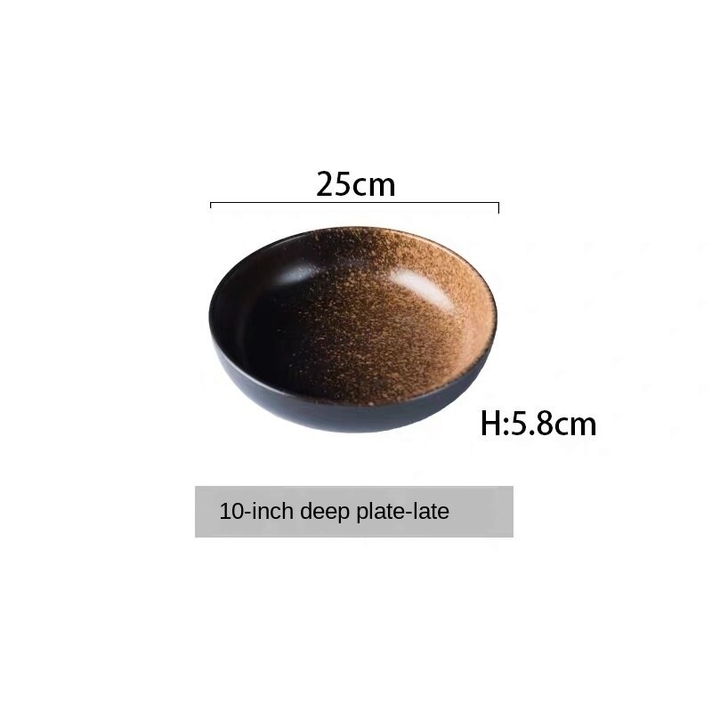 Japanese Style Ceramic Deep Dishes Household 8/10 Inch Salad Dish Dinner Plate Kitchen tableware Soup Bowl Serving Plates ZH655: color12