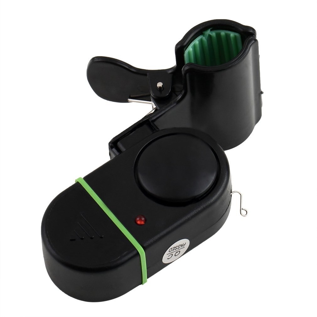 Electronic Bite Fish Strike Sound Alarm Sensor Bell Clip-On Fishing Rod Pole Tackle W/ LED Light with 3*AG-13 Button Cell Black