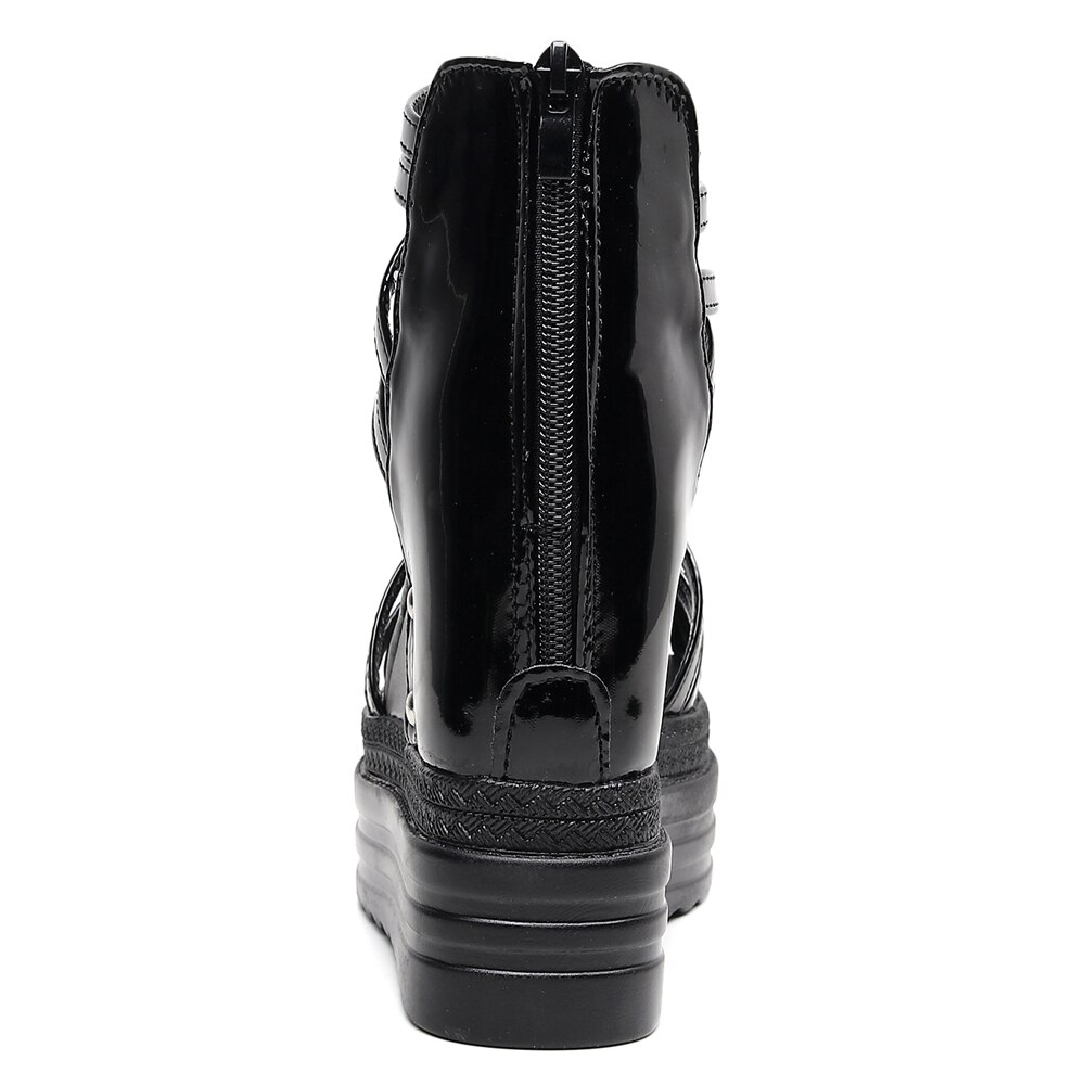 Uitverkoop Comfortabele Black Gothic Platform Rome Style Wedges Hoge Hakken Schoenen Gladiator Zomer Sandalen Vrouw