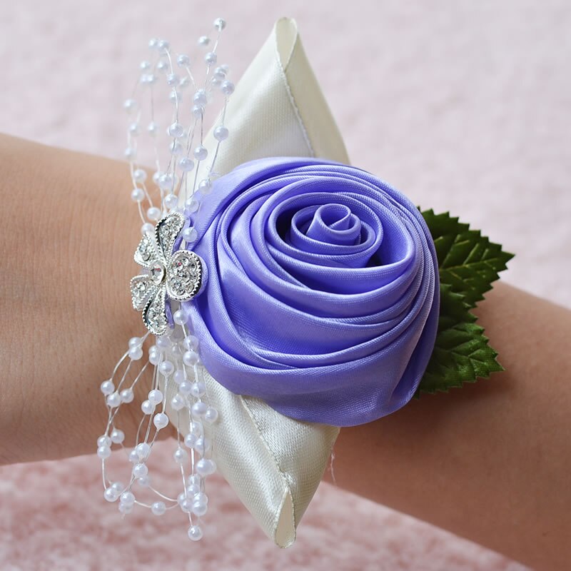 Bruidscorsage, bruidscorsage, polscorsage, parelarmband, handgemaakt polsbloemetje, bruidsmeisjeshandbloemen: Lila