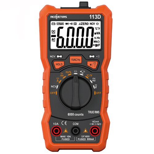 RICHMETERS RM113D NCV Digital Multimeter 6000 counts Auto Ranging AC/DC voltage meter Flash light Back light Large Screen 113A/D: 113D without magnet