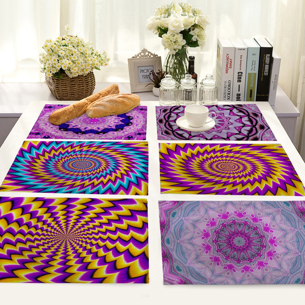 Psykedelisk bordmatte mandala dekkebrikker til spisebord rektangel lin kjøkken dekorasjon tilbehør bord dekkebrikker