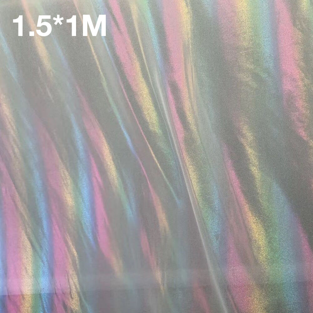 Holografisk regnbue chiffon stof reflekterende gradient ombre til han kinesisk kostume tørklæde gardin tøj til sommer