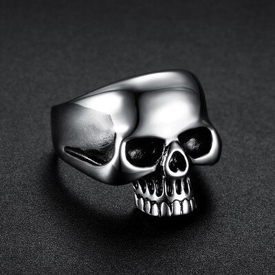 Anillo de calavera pulida con Calvarium para hombre, joya gótica de acero inoxidable 316L, joyería para , motociclista, Diablo: 9 / Steel