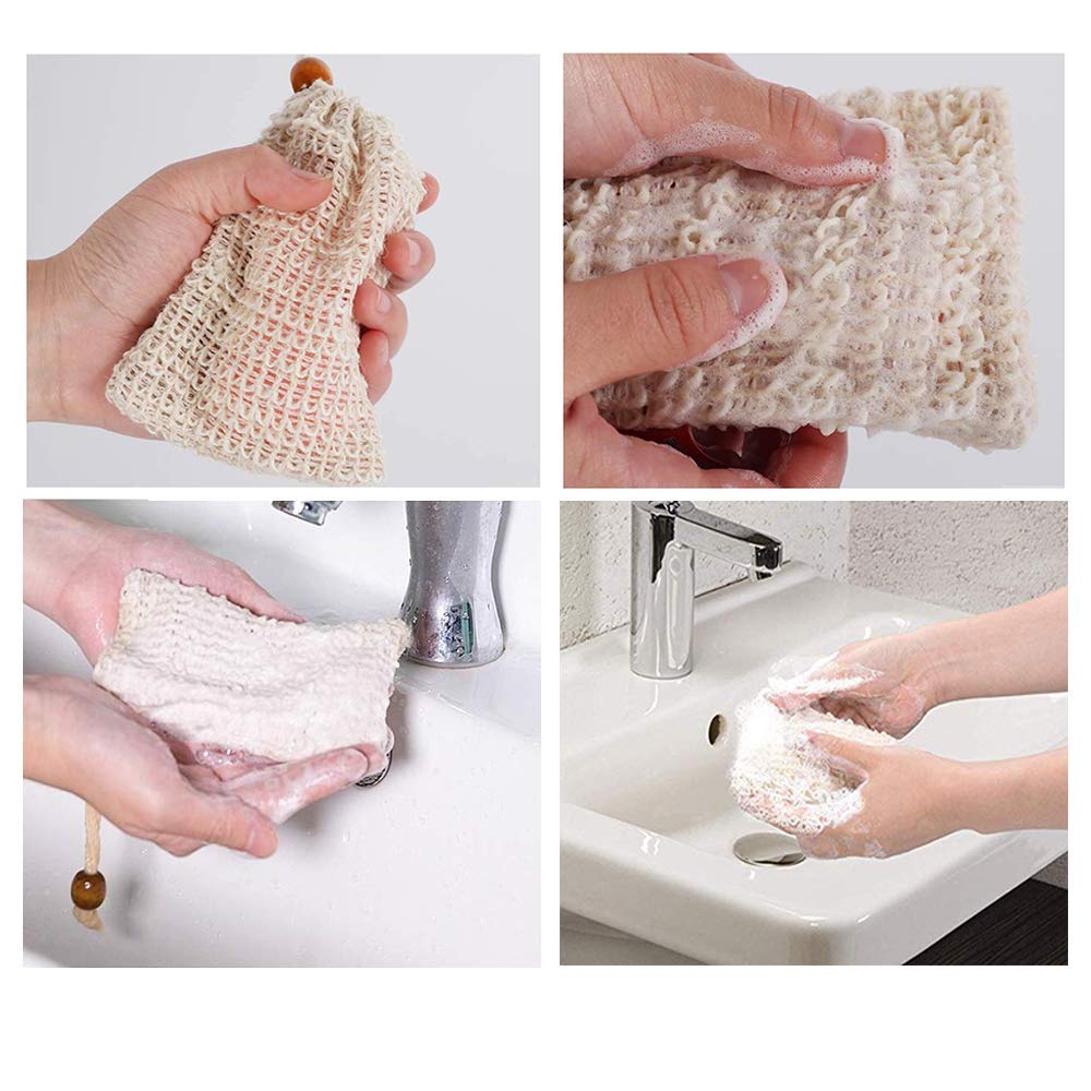 Sac à savon en Sisal naturel de chanvre, sacs de rangement en maille de Ramie, filet à Double couche pour mousse, porte-savon à bulles facile