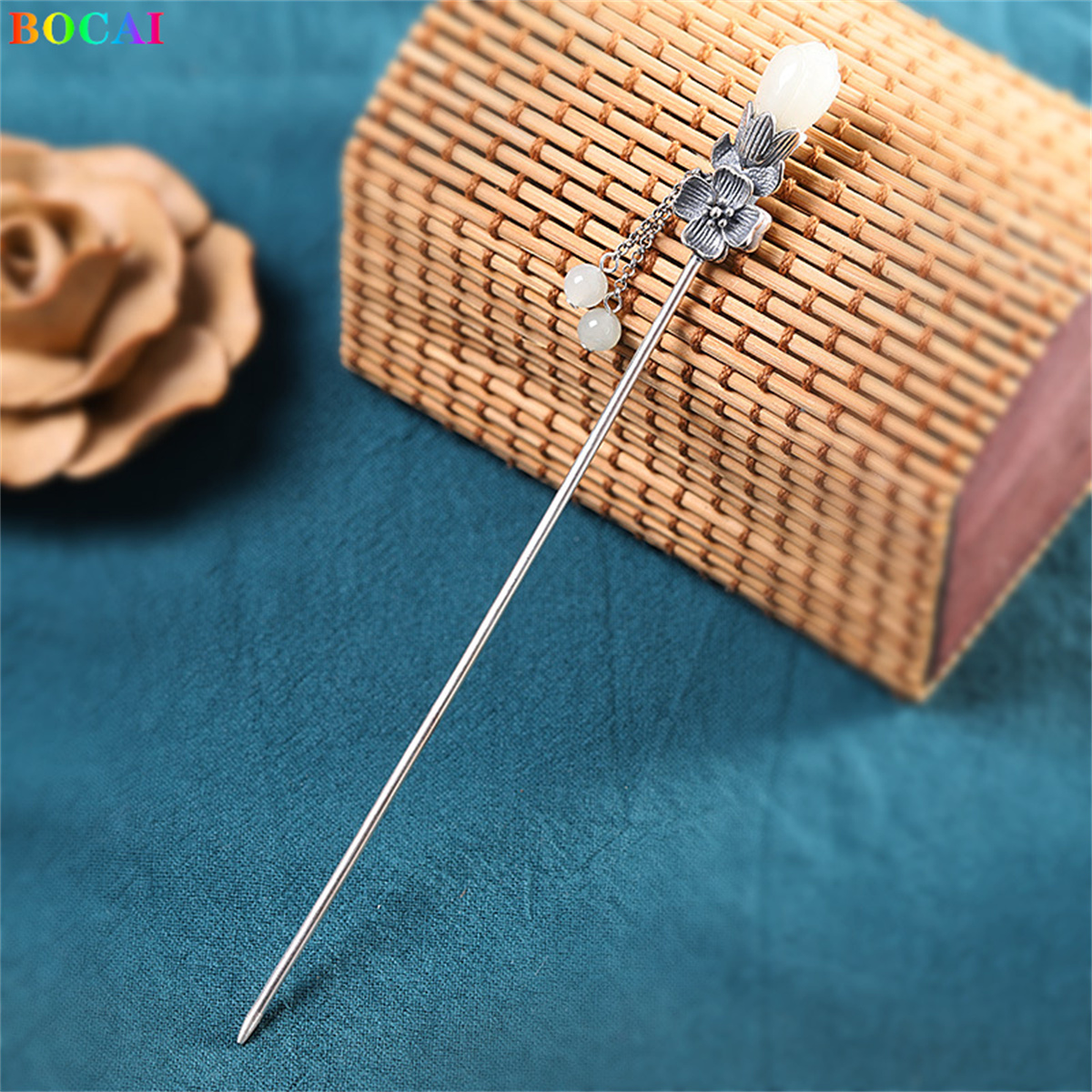 Bocai  s925 haaraccessoires aus sterlingsilber, beliebter cymbidium-jade-quasten-kopfschmuck, haarnadel aus reinem silber, schmuck für damen