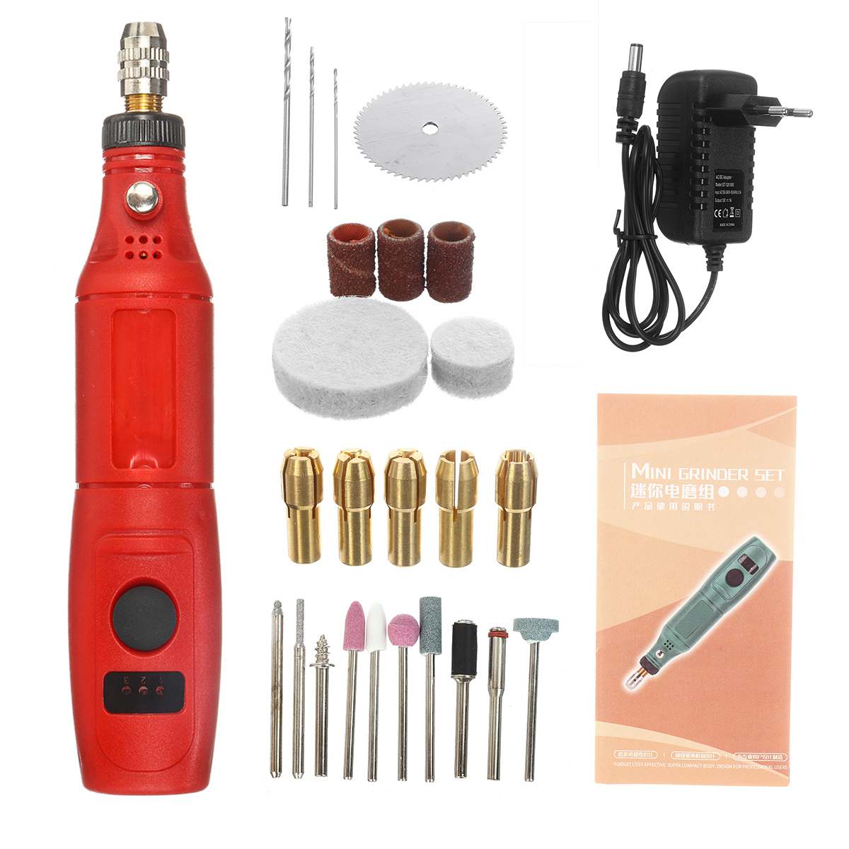 Mini Drill Electric Carving Pen 3 Variable Speed With Lighting Drill Rotary Tools Kits Engraver Pen For Grinding Polishing: EU Red