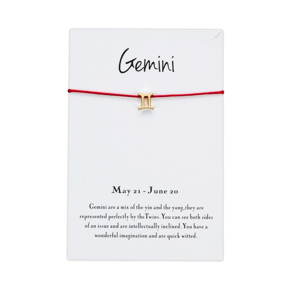 Lucky Eye Sterrenbeeld 12 Constellation Charm Armband Voor Vrouwen Mannen Armband Wish Card Sieraden Goud Kleur CN128: Gemini