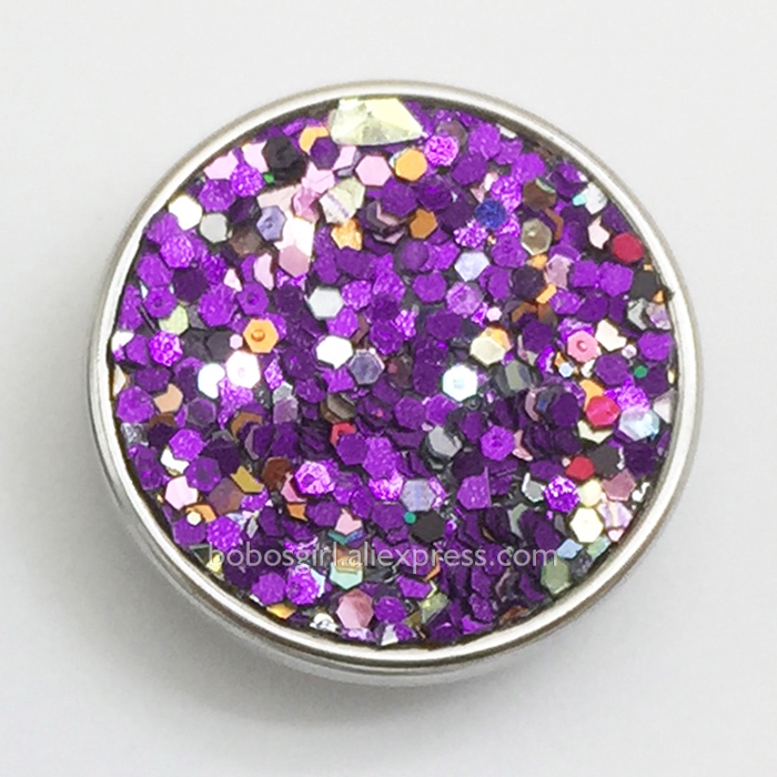 Schitterende glitter zeemeermin veelkleurige koperen armband met 20mm drukknopen, doe-het-zelf armband  mf7767: Paars