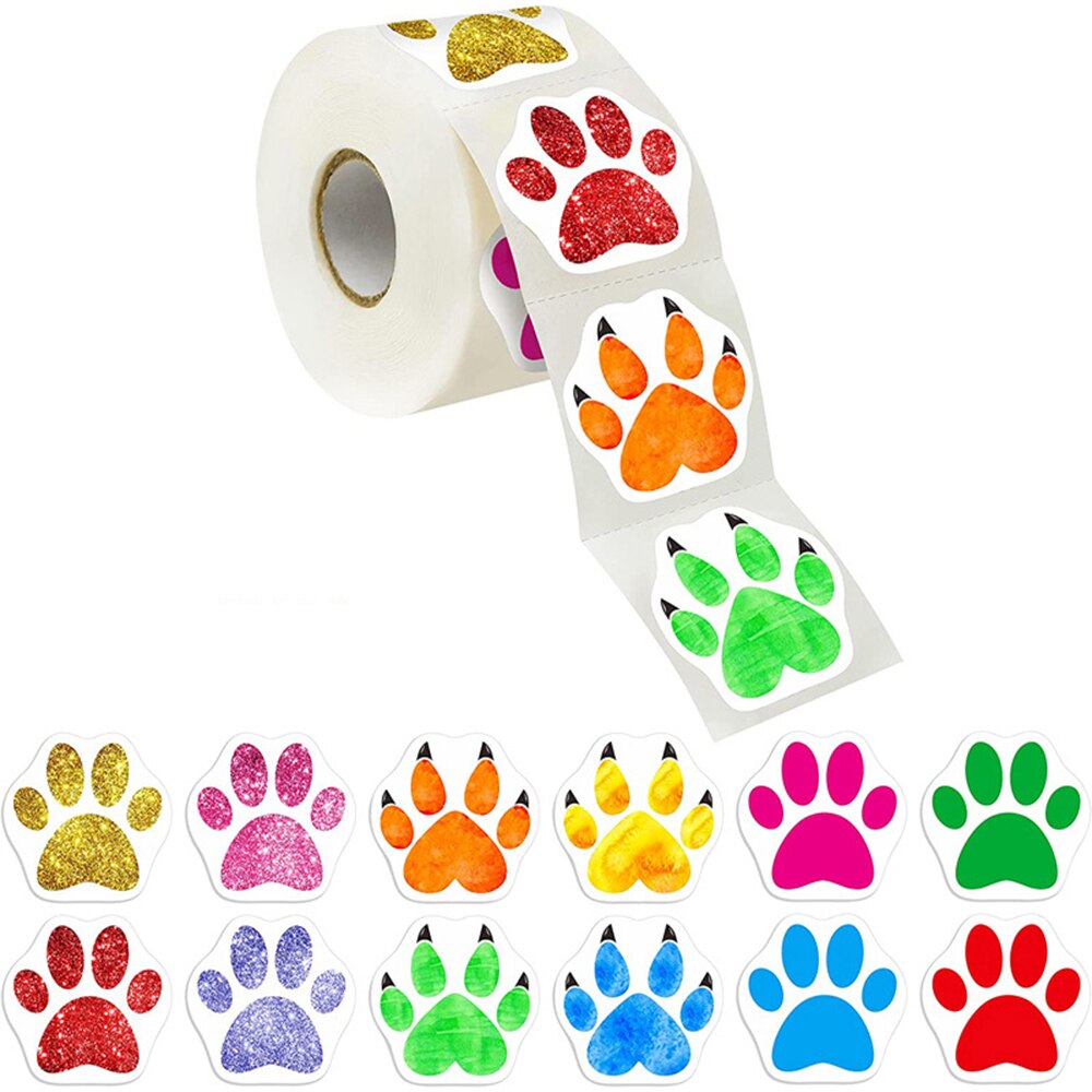 100-500pcs Colorful Paw Print Reward Stickers Dog Cat Bear Paw Labels Stickers for Laptop Teacher Student Scrapbookinng Sticker: QY1911-500pcs
