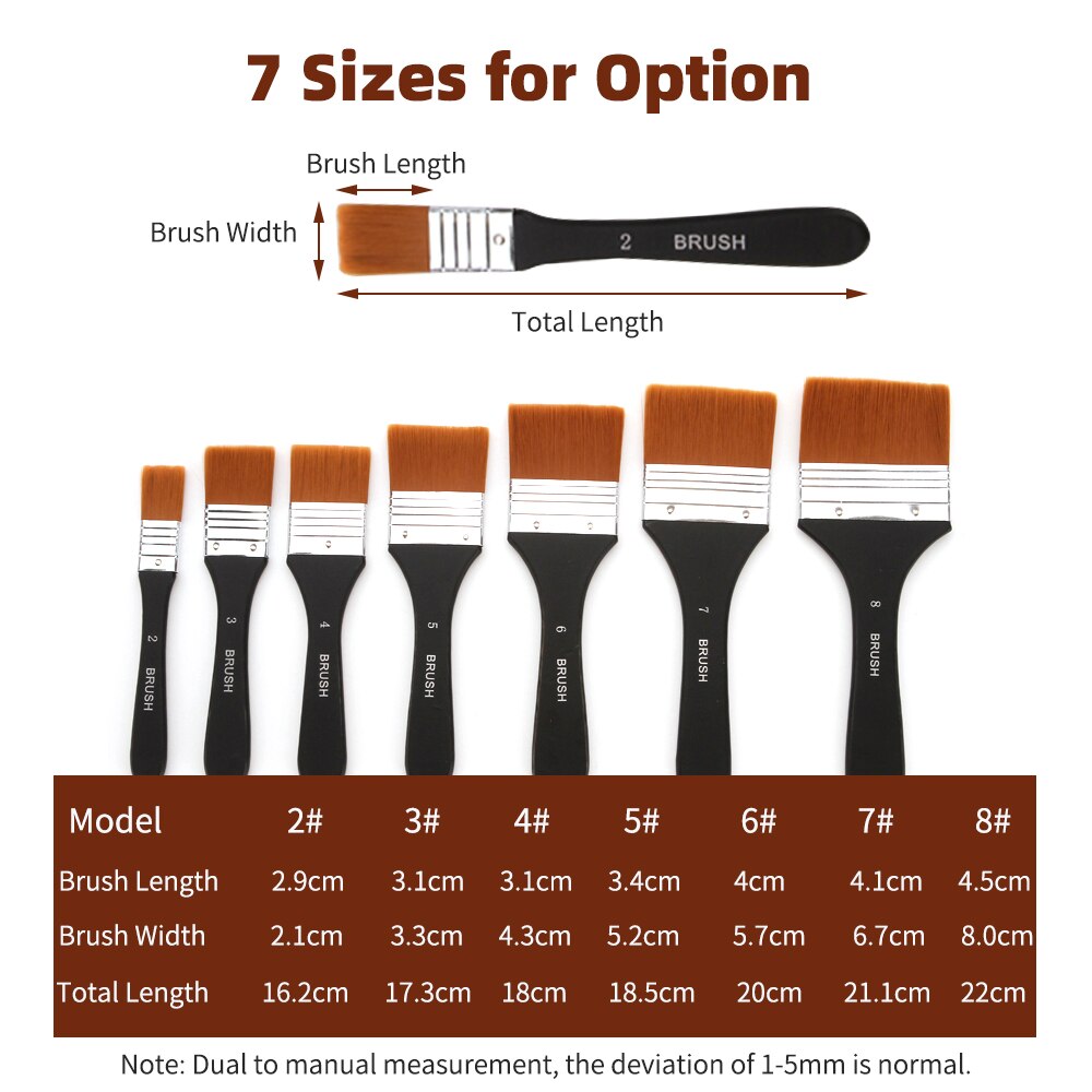 Flat Paint Brush Nylon Trim Art Paintbrush Wooden Handle for Gesso Stains Glues Varnishes Paint Wall Painting