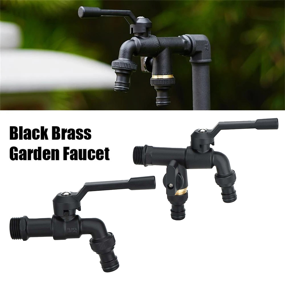1Pcs Outdoor Garden Black Water Faucet Black Brass Garden Hose Faucet Antifreeze Faucet Double Outlet Single Export Tap Faucet