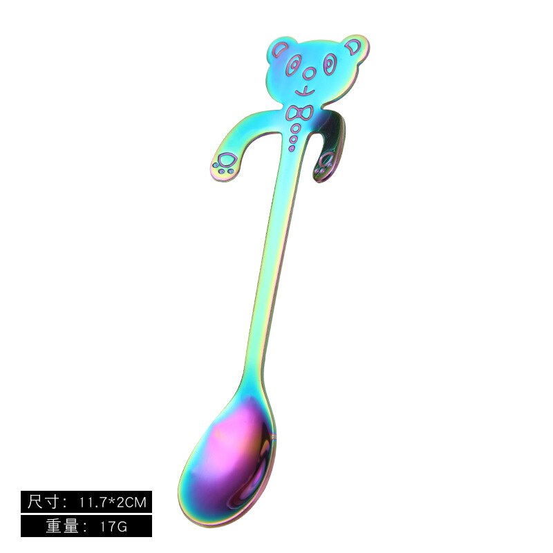 Fargerik rustfritt stål panda skje, liten espresso skje, morsom skje oppheng, teselskap stiring scoop, katt te skje: Farge