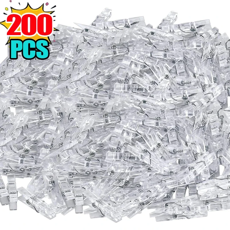200/50PCS Mini Foto Clips Transparent Frühling Clips Kunststoff Handtuch Klemmen Wäscheklammer DIY Ornamente Foto Wand Hause decor Liefert